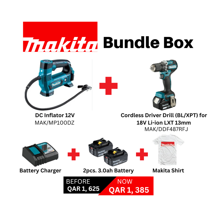 Picture of ECOM25-COMBO-4  |  Air Inflator Battery Operated + Cordless Driver Drill + 2 Battery + 1 Charger + T Shirt - copy