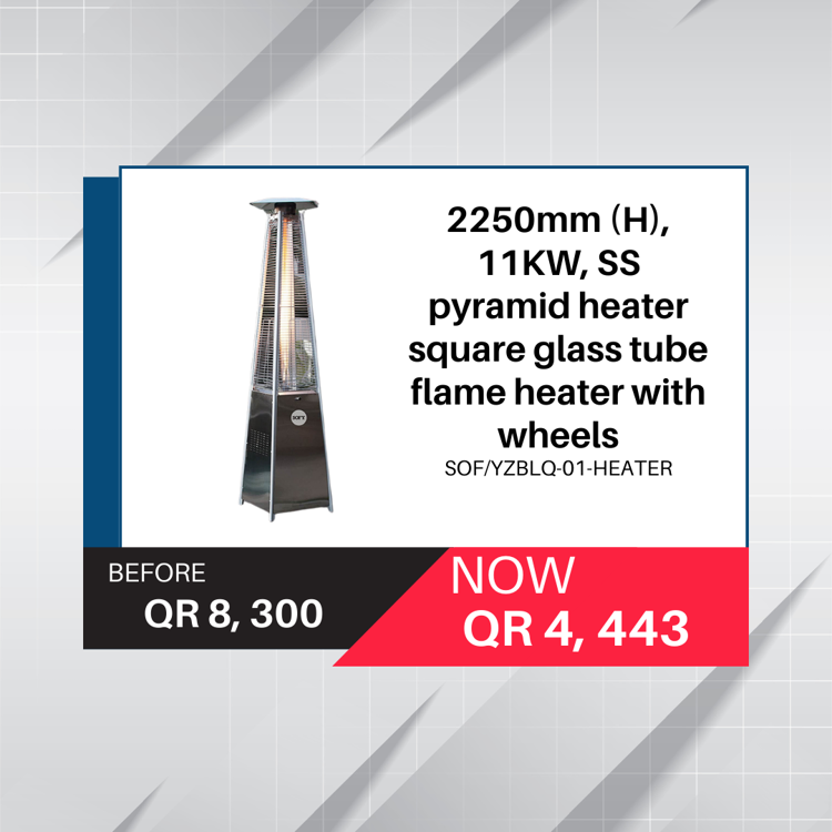 Picture of 2250mm (H), 11KW, SS pyramid heater Square Glass tube flame heater with wheels